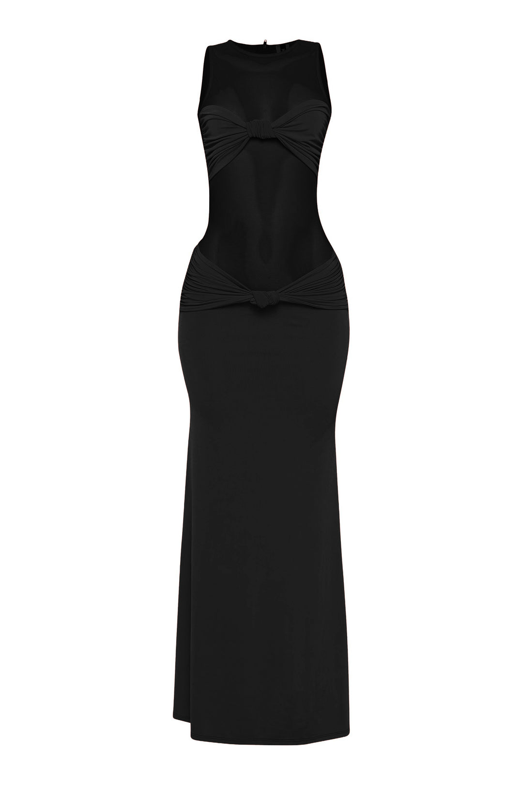 Black sheer top mesh maxi dress with contrast body and flared hem