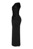 Curve-hugging black maxi dress with mesh bodice and stretch fabric