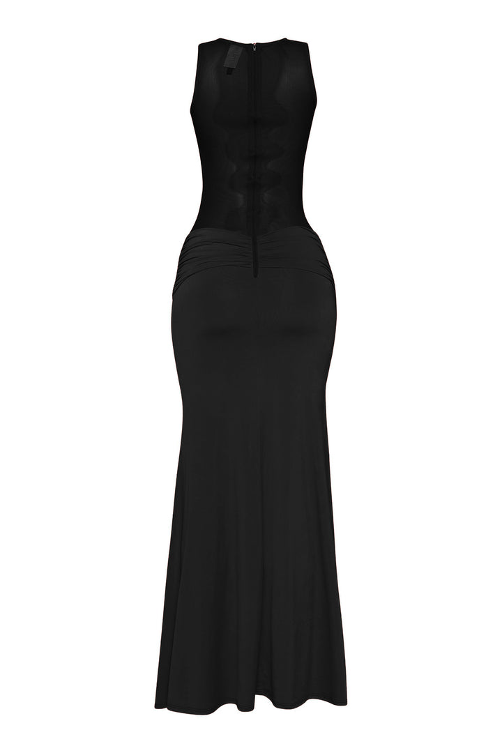 Sheer black high neck sleeveless maxi with zipper closure