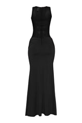 Sheer black high neck sleeveless maxi with zipper closure