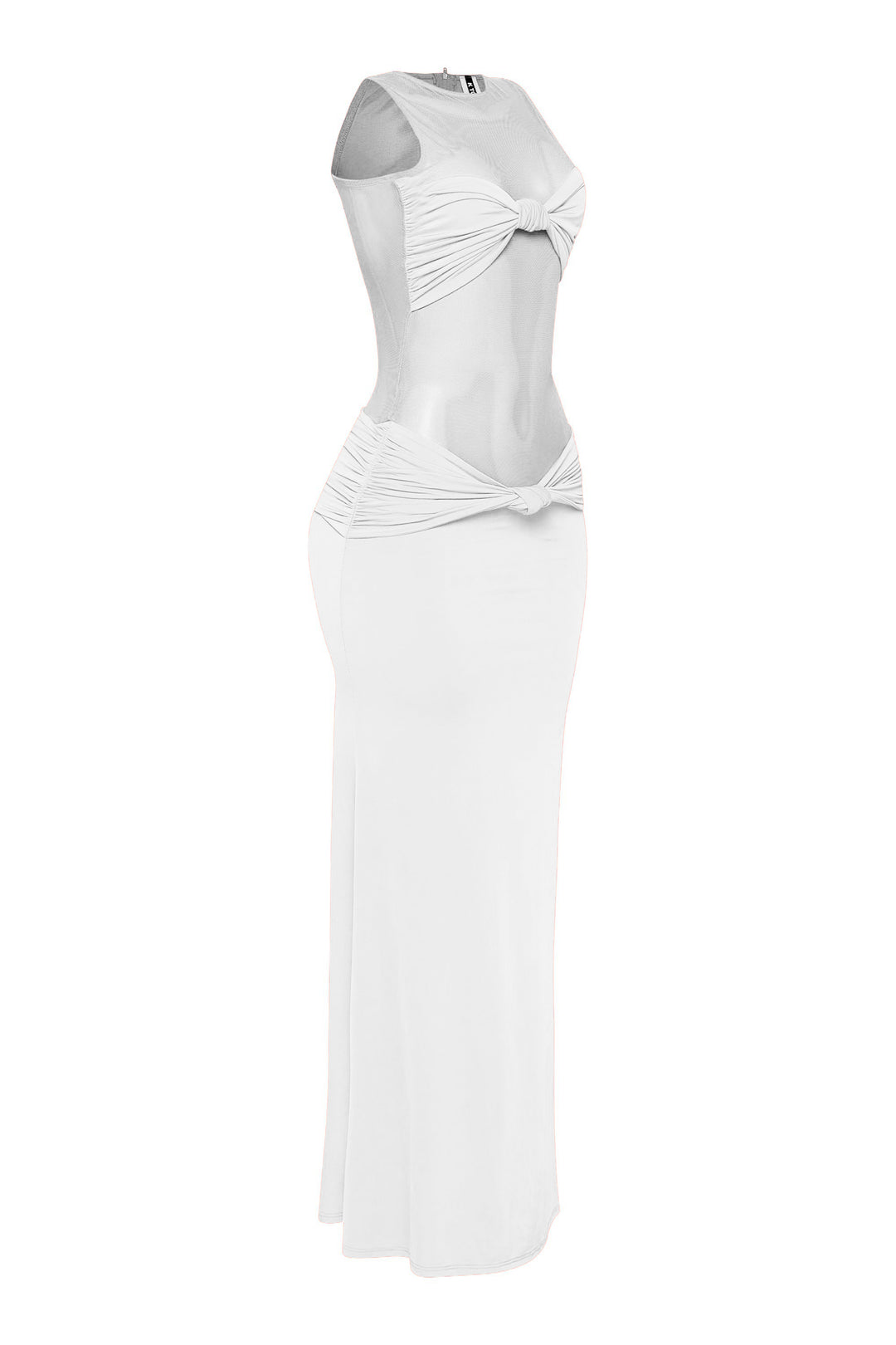 Elegant white contrast paneled dress with zipper and fitted shape