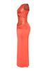  Bright orange stretch dress with see-through top and zipper closure