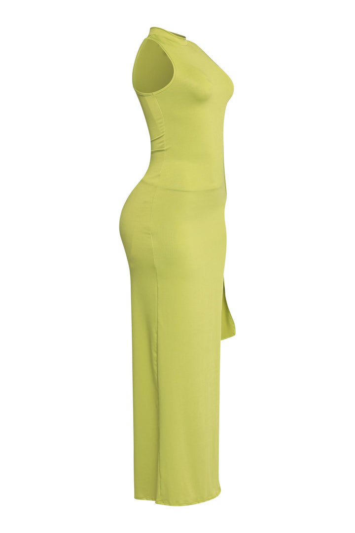 Tropical vibe lime dress with curve-skimming stretch fit

