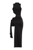 Minimal black stretch maxi dress with bold waist cutout

