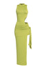 Lime green maxi dress with waist cutout and mock neckline

