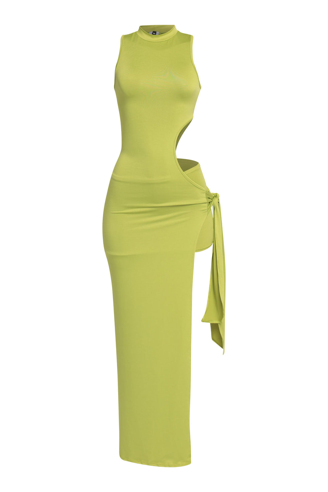 Lime green maxi dress with waist cutout and mock neckline

