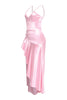 Barbiecore pink ruffle dress with shine and side slit

