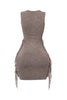 Casual taupe fringe dress in acid wash fabric with clean seams

