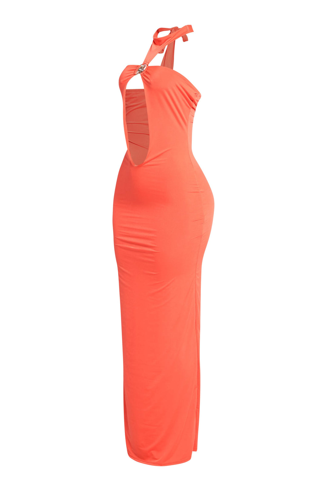 Tied-back halter dress in orange with beach-inspired detailing

