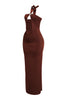 Cutout brown beachy halter dress with star trim detailing

