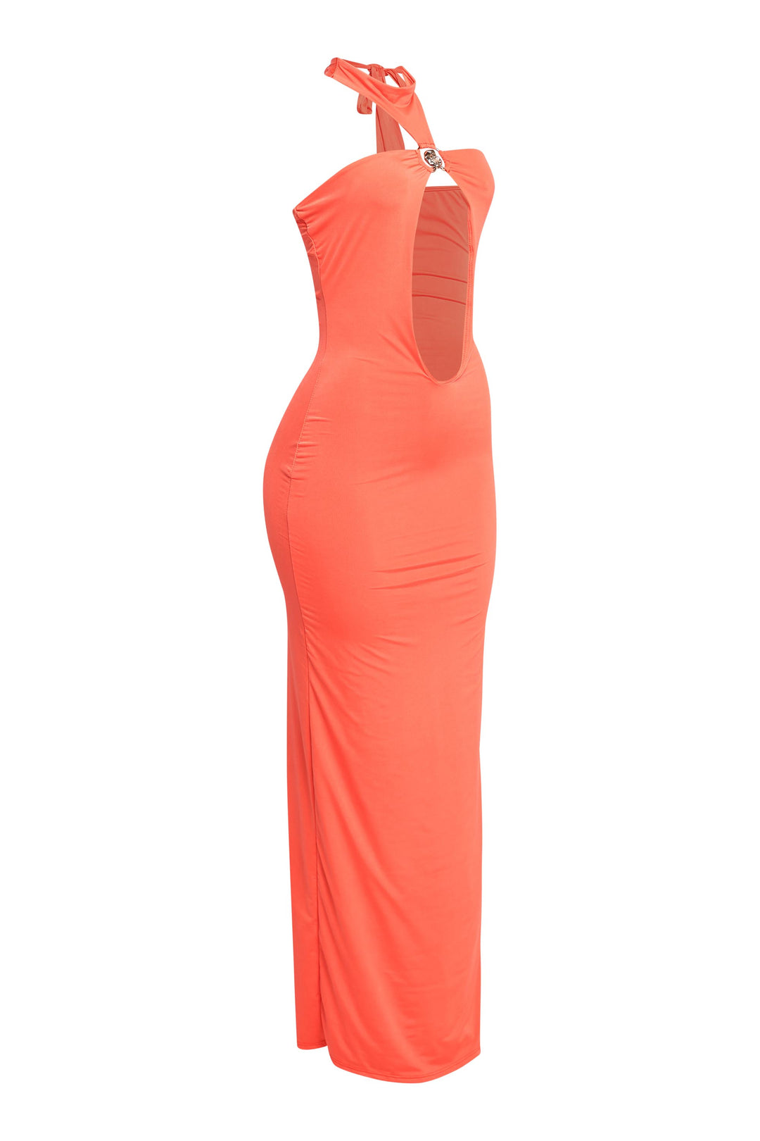 Vacation-ready orange cutout maxi with body-hugging stretch

