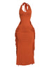 Earthy camel bodycon fringe dress with minimal detailing


