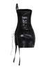Bodycon black faux leather mini with bold cutout side and grommet tie accents


