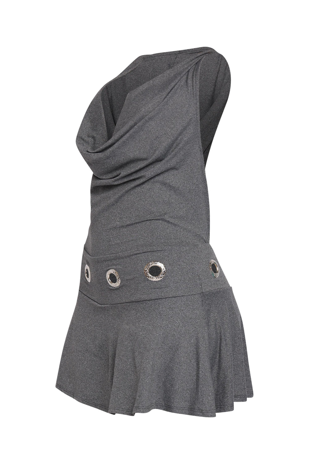 Dark grey hoodie mini with open back and built-in shorts