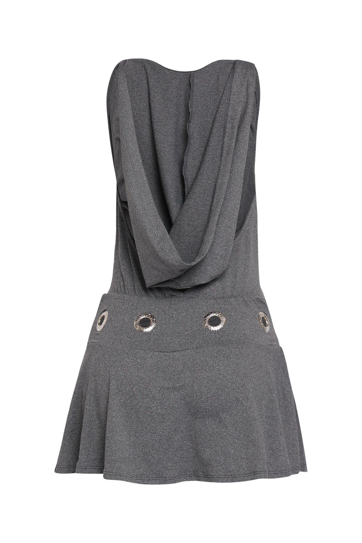 Charcoal streetwear mini dress with bold silver details