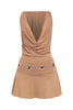 Camel hoodie mini dress with cowl front and open back