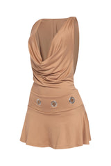 Soft camel mini dress with street-style silhouette