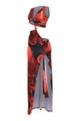 Sleek cutout red and black mesh maxi cover-up for swim season