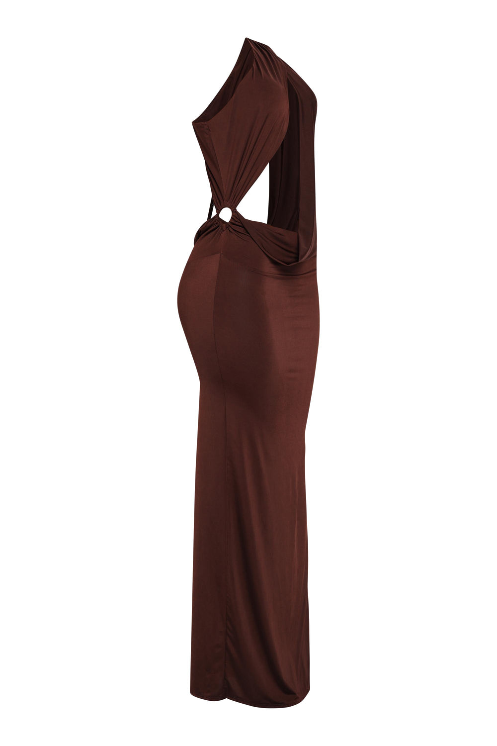 Dark brown bodycon maxi with front and back peekaboo detailing