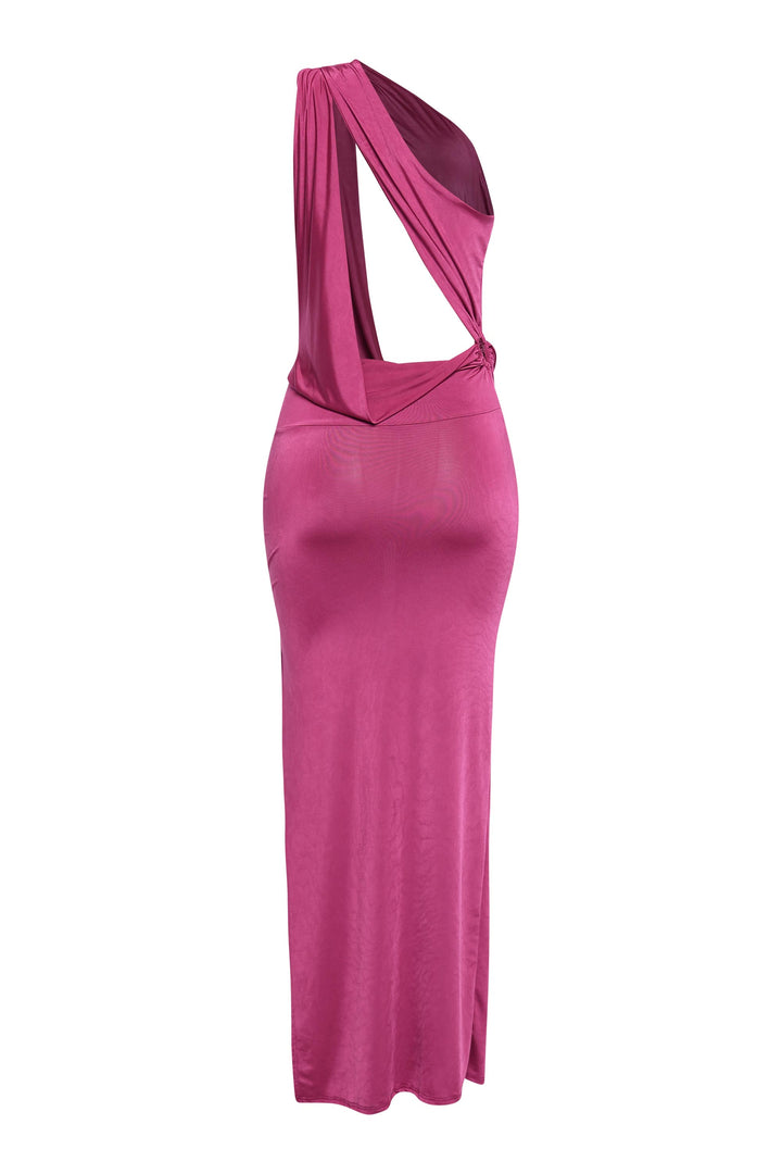 Magenta asymmetrical maxi with bold front and back openings