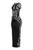 Printed side maxi dress with front and back keyhole and sculpted fit