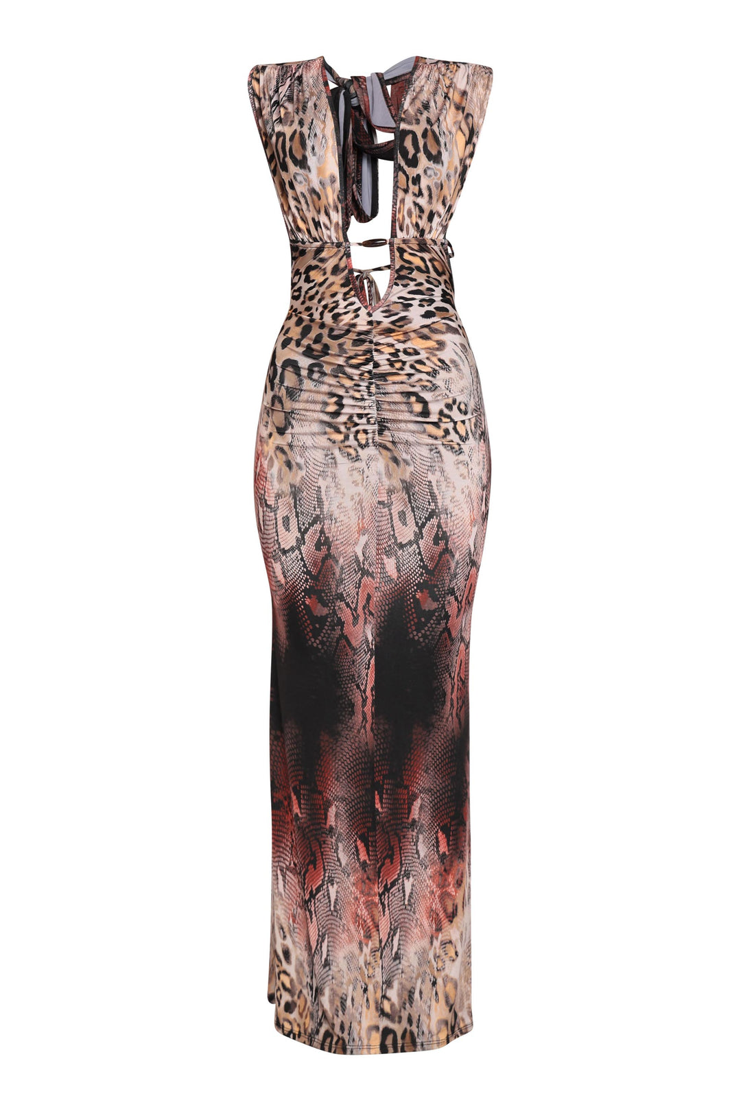 Brown combo animal print halter maxi dress