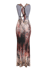Halter off-shoulder printed maxi dress