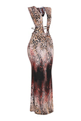 Slim fit maxi dress with deep V neckline
