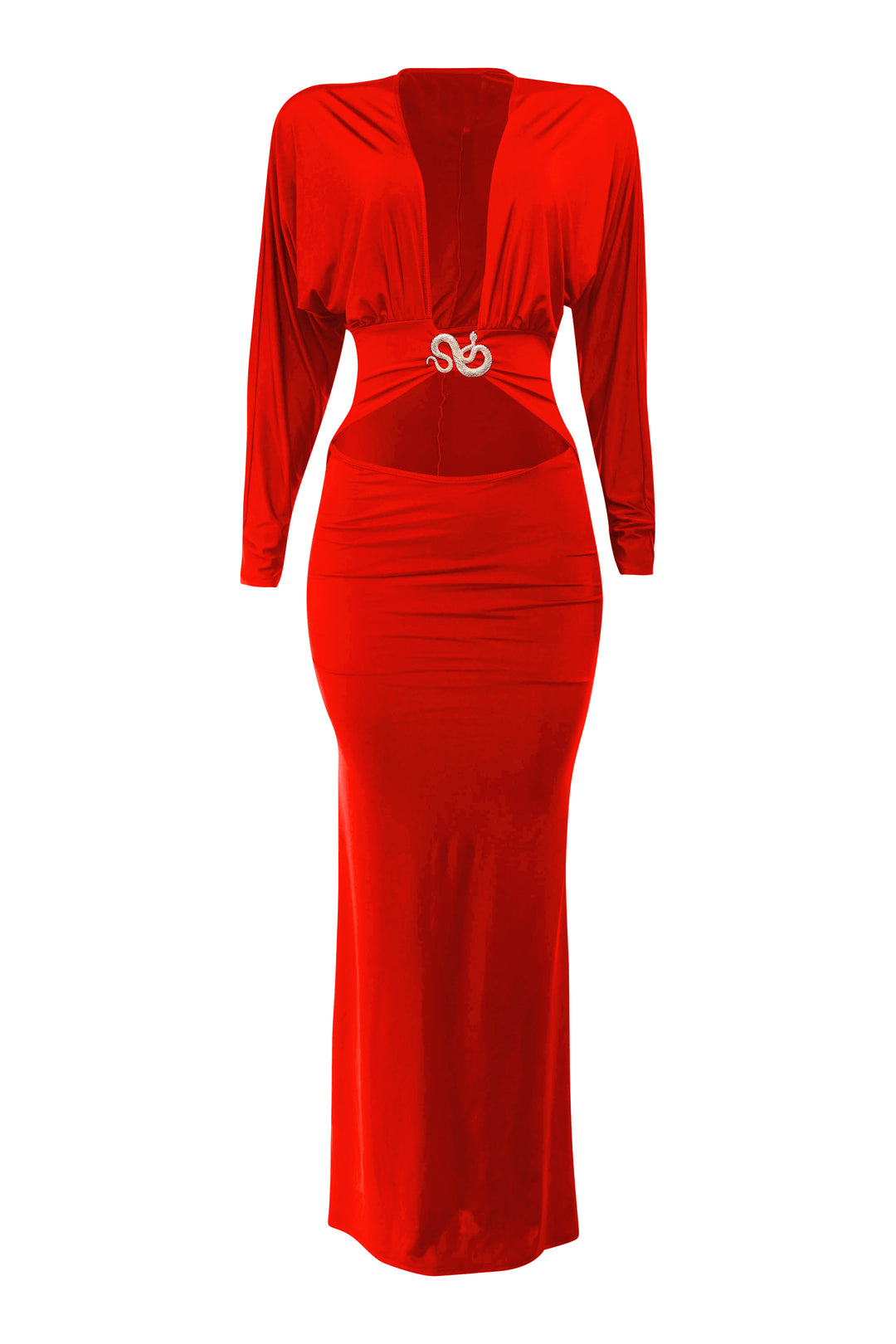 Red dress with a belt on a white background