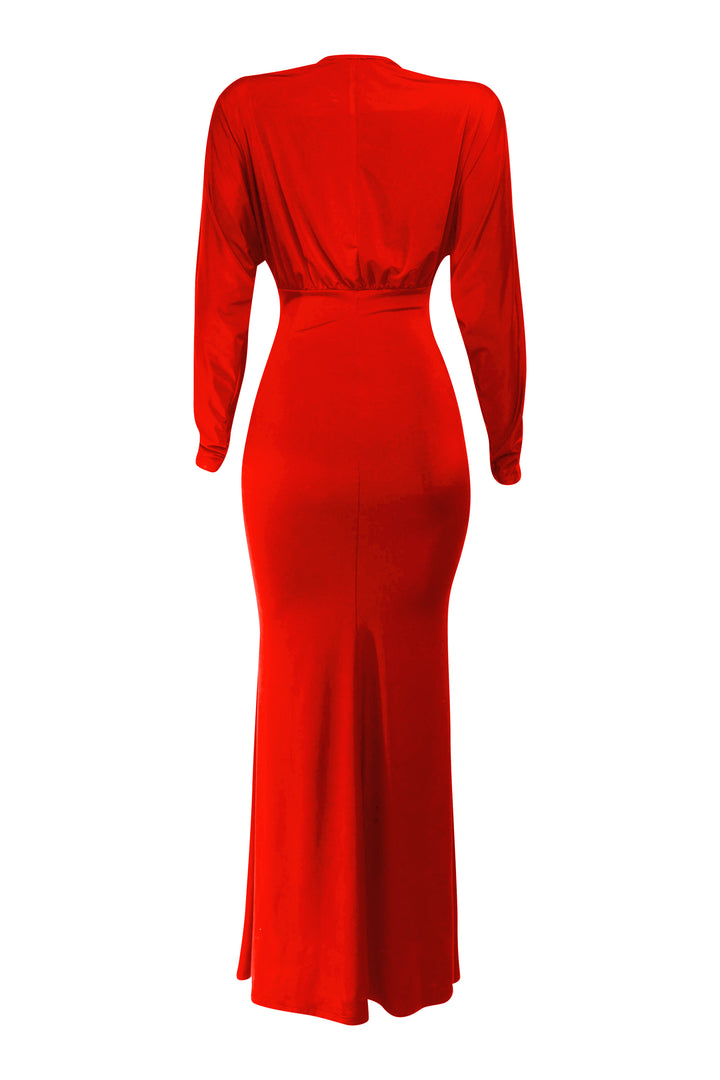 Red dress with long sleeves on a white background