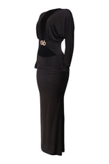 Black dress with a logo on a white background