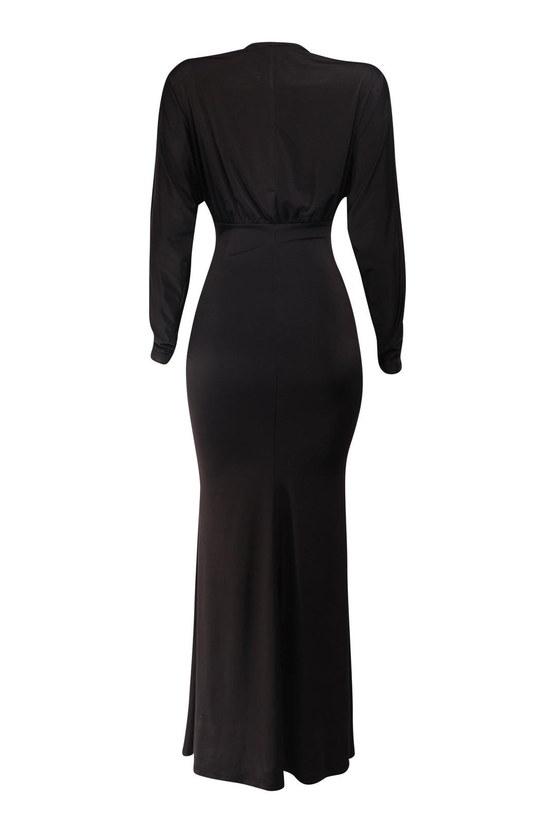 Black long-sleeve dress on a white background