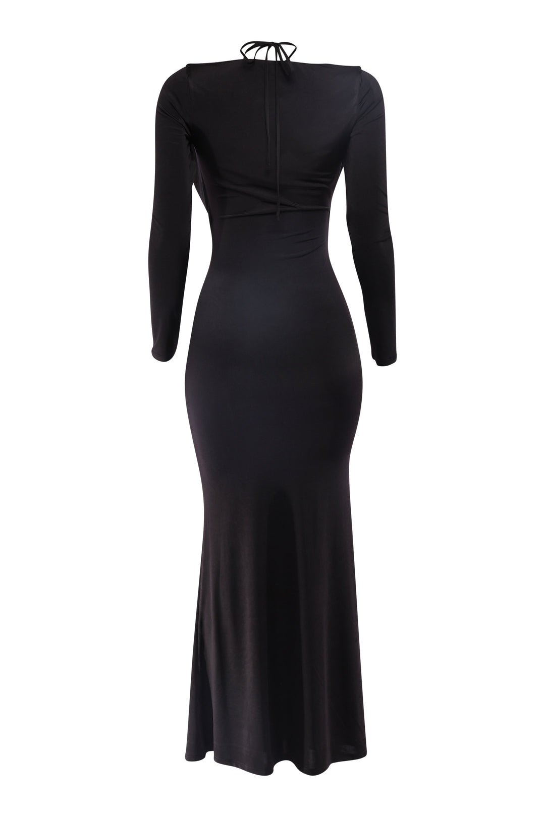 Black long-sleeve dress on a white background