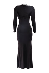 Black long-sleeve dress on a white background