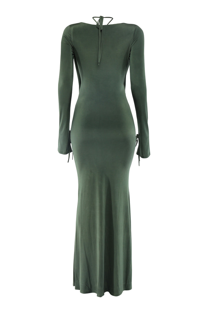 Green dress with long sleeves on a white background