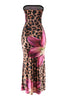 Back view of sleeveless leopard floral maxi dress showcasing stretch fabric and smooth silhouette