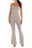 Light gray flare jumpsuit with minimalist design and soft stretch