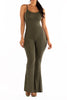 Olive green flare jumpsuit with body-contouring fit