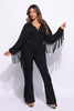 Front zipper fringe jumpsuit
