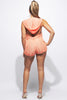Ruffle knit hooded open back romper
