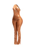 Asymmetrical PU Flared Jumpsuit