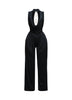 Mock neck cowl front wide leg jumpsuit