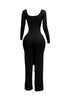 Ribbed long sleeve jumpsuit with front tie