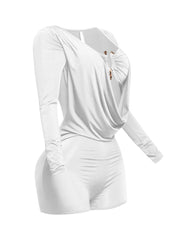 Deep cowl neck long sleeve romper