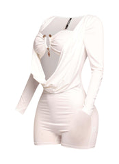 Deep cowl neck long sleeve romper