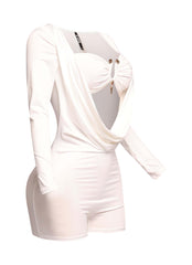 Deep cowl neck long sleeve romper