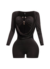 Deep cowl neck long sleeve romper