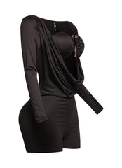 Deep cowl neck long sleeve romper