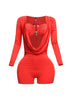 Deep cowl neck long sleeve romper
