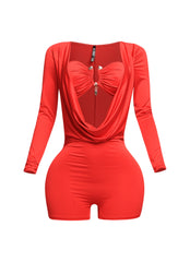 Deep cowl neck long sleeve romper